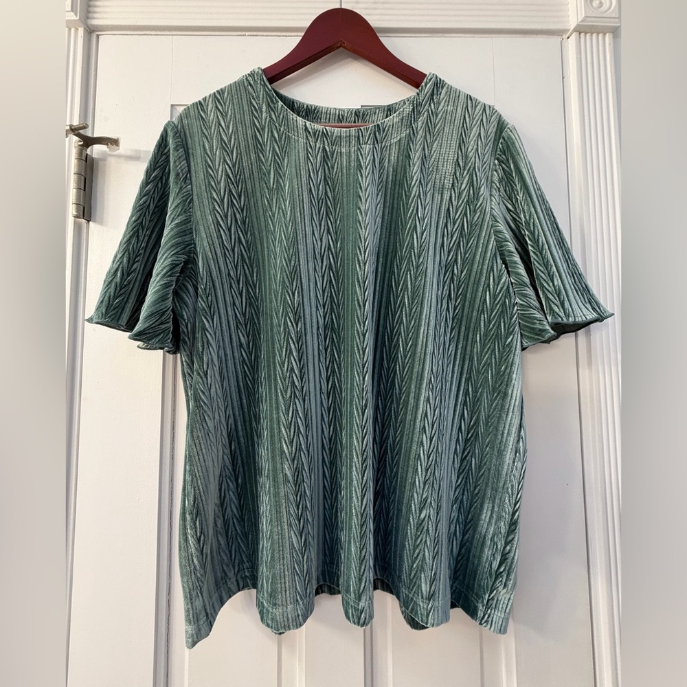 Cost Plus World Market Teal Chevron Short Sleeve Top